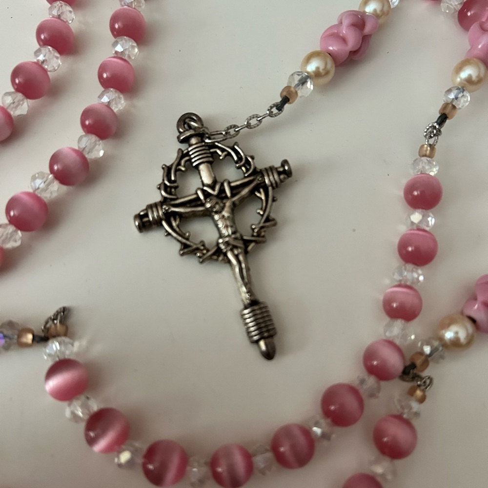 4/$100 ROSARY Elegant Pink Beaded Necklace - Picture 2 of 5